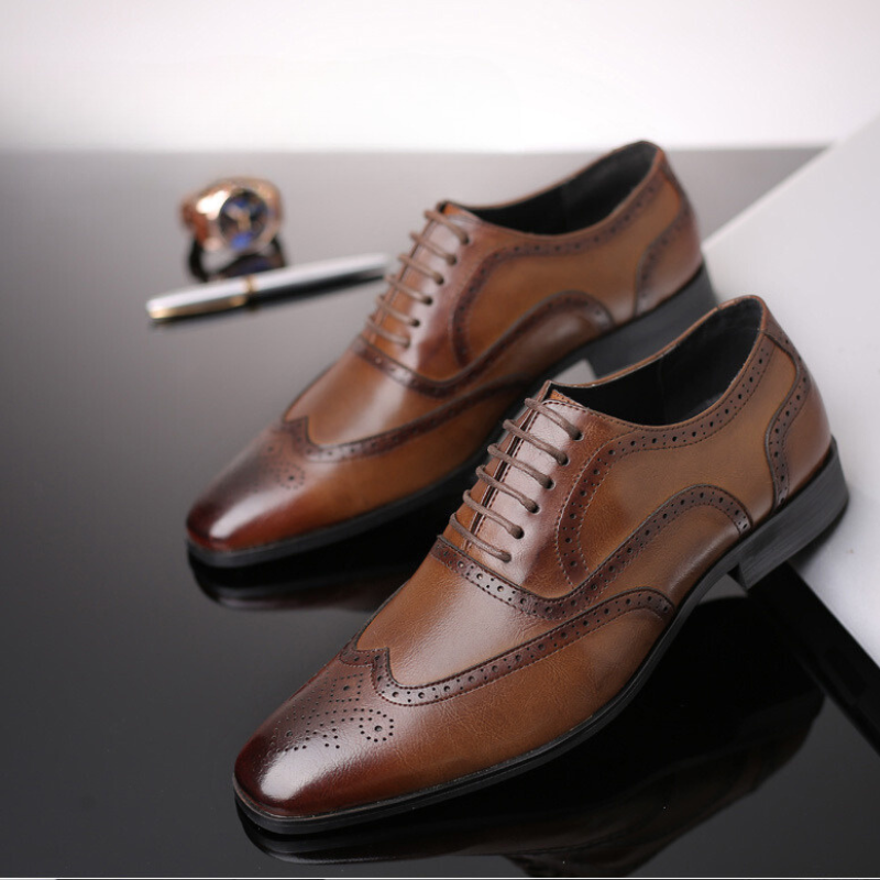 Comfortable brown leather men's Oxford brogue shoes, ideal for office & special occasions.