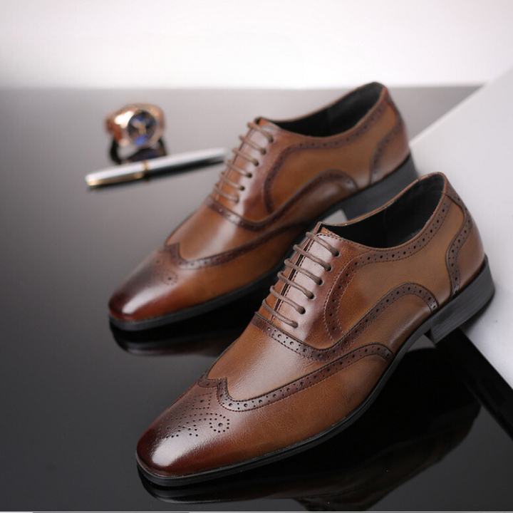 Comfortable brown leather men's Oxford brogue shoes, ideal for office & special occasions.