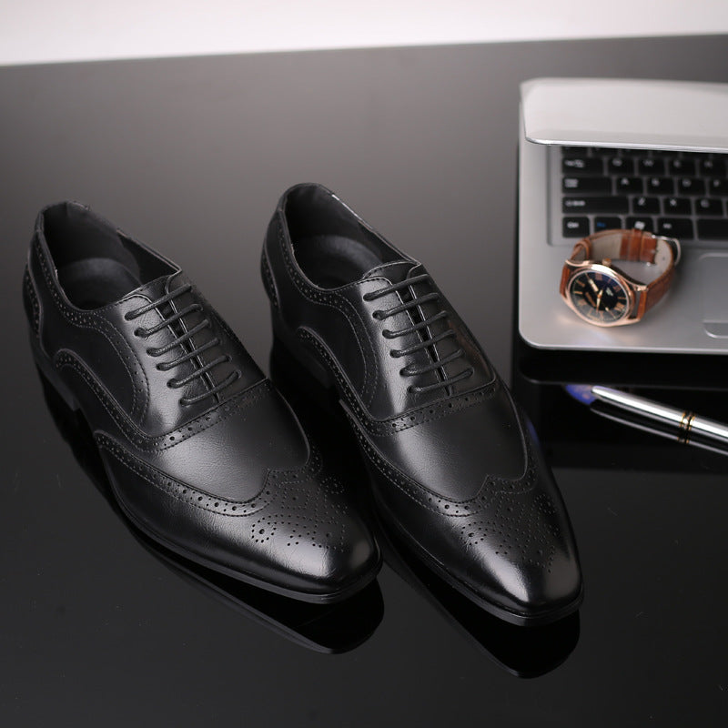 Classic men's rich brown Oxford brogue dress shoes, offering timeless appeal & formal comfort.