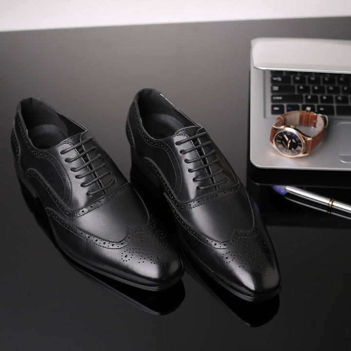 Classic men's rich brown Oxford brogue dress shoes, offering timeless appeal & formal comfort.
