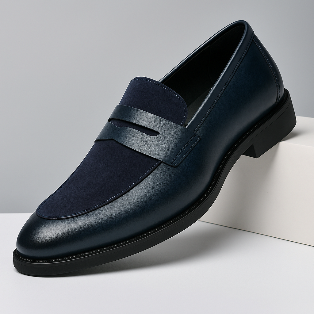 Men's classic black penny loafers, perfect slip-on dress shoes for polished style & comfort.
