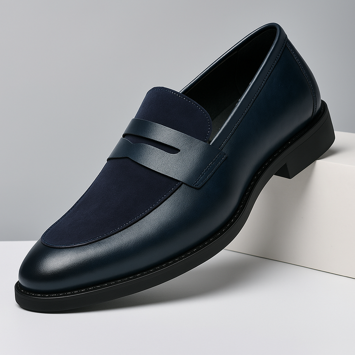 Men's classic black penny loafers, perfect slip-on dress shoes for polished style & comfort.