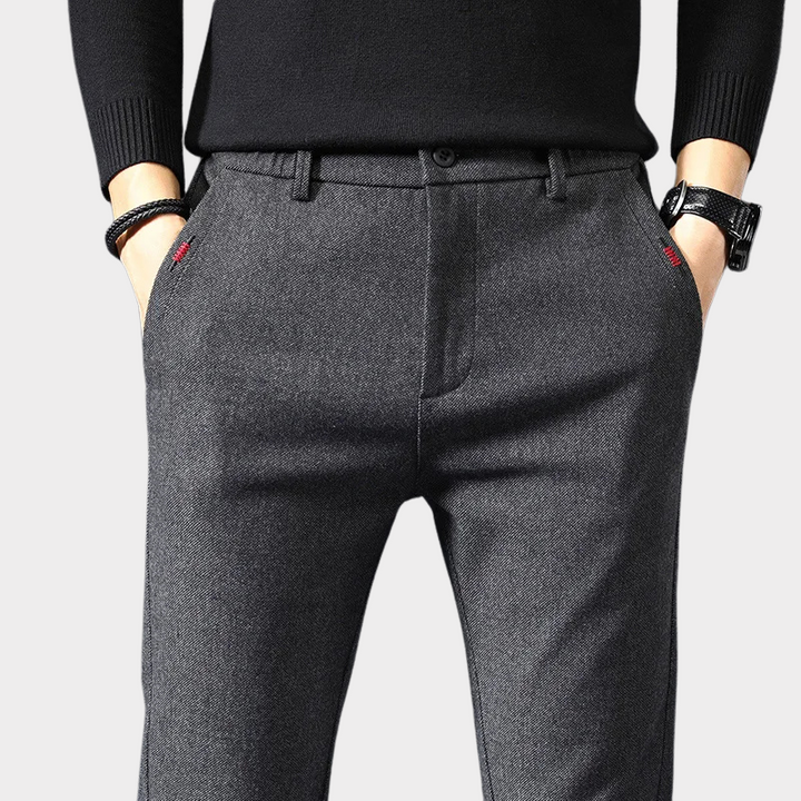 Versatile gray slim fit men's pants for modern style, comfortable enough for daily wear or formal events.