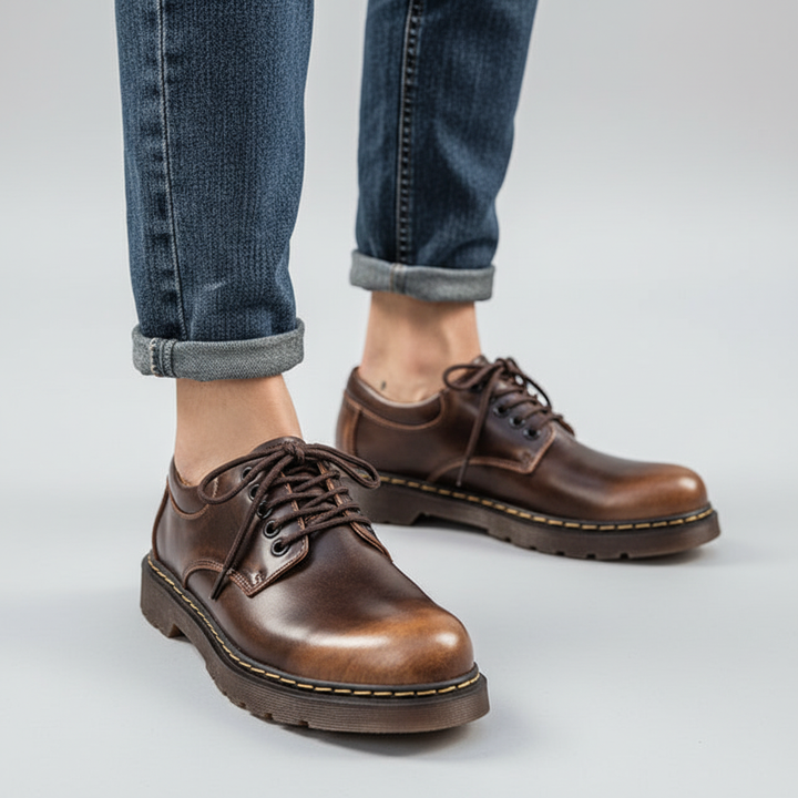 Men's classic vegan leather lace-up shoes, black, with robust non-slip sole for comfort