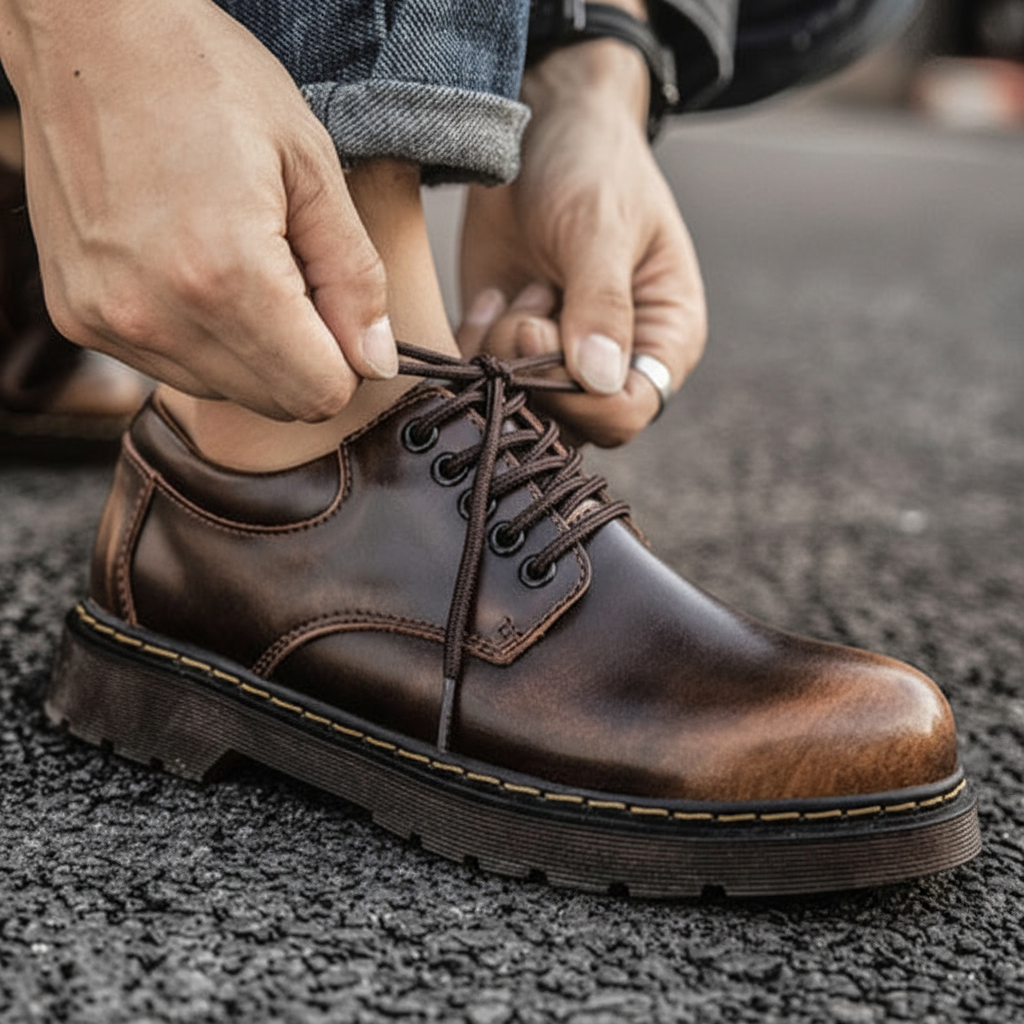 Eco-friendly vegan leather men's comfort shoes, black lace-up, robust non-slip sole
