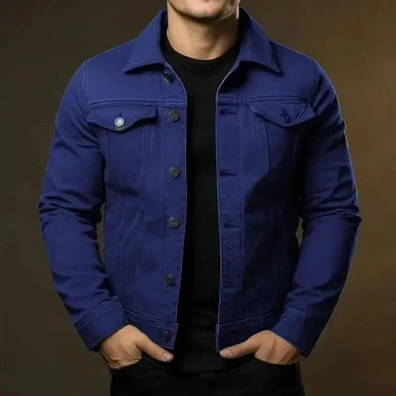 Rugged men's denim jacket, ideal for streetwear or everyday comfort. Features durable fabric & classic cut.