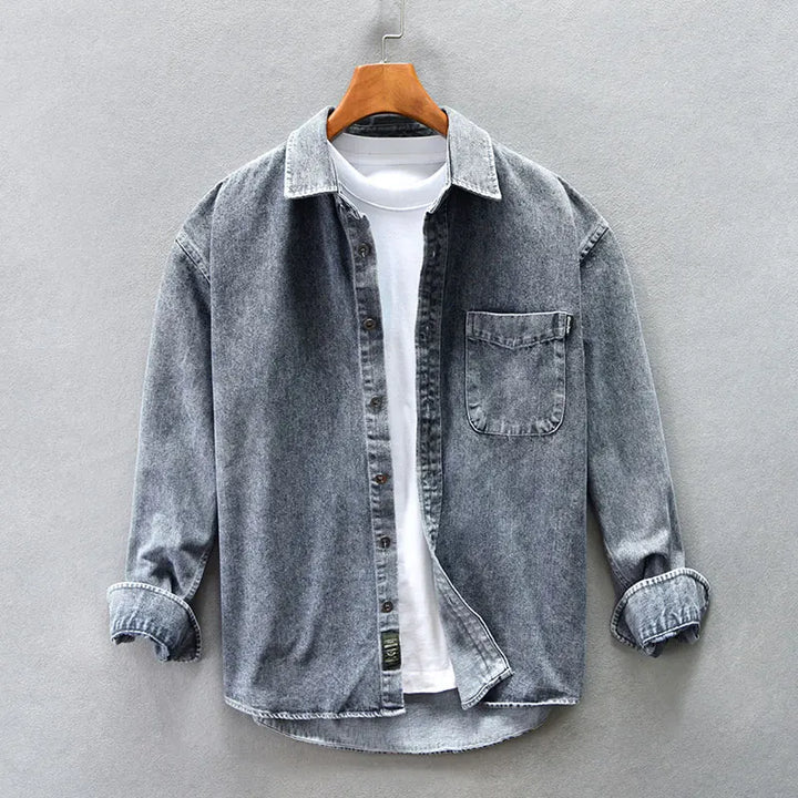 Men's classic blue denim shirt, long sleeve, button-up, perfect for casual wear & everyday style.