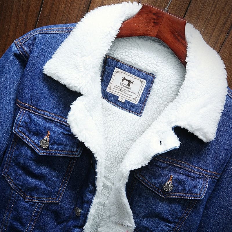 Classic men's denim winter jacket, ideal for everyday casual wear & timeless men's fashion. Blue outerwear.