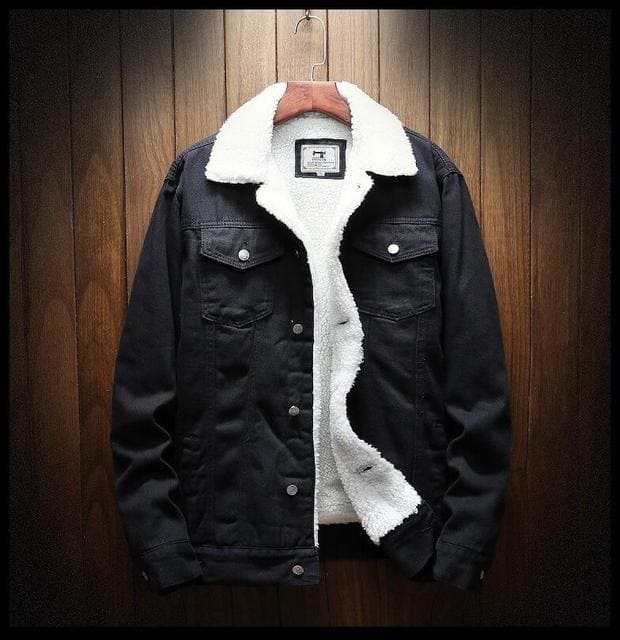 Fashionable men's blue denim winter jacket, a classic piece for casual everyday style and cold weather.
