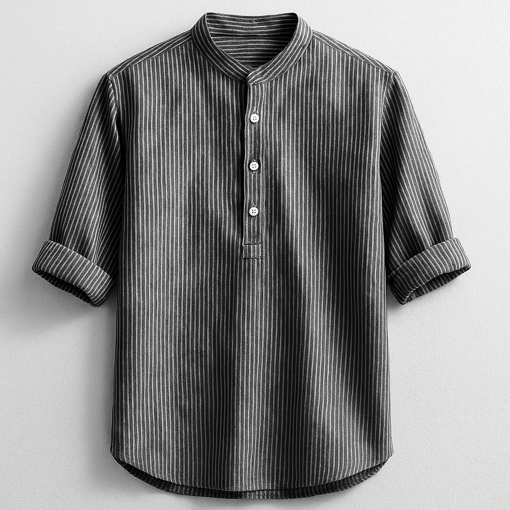 Versatile men's black long-sleeve Henley, a stylish casual shirt for everyday fashion & a classic look.