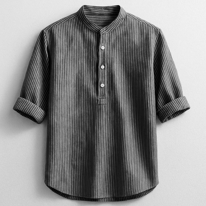 Versatile men's black long-sleeve Henley, a stylish casual shirt for everyday fashion & a classic look.