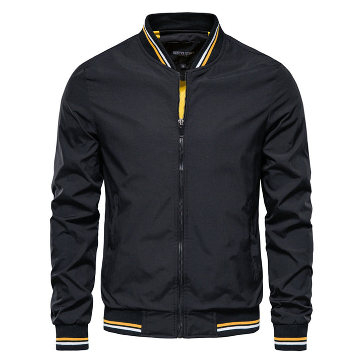 Urban fashion men's bomber jacket with ribbed trim. Ideal for stylish, casual everyday wear and versatility.