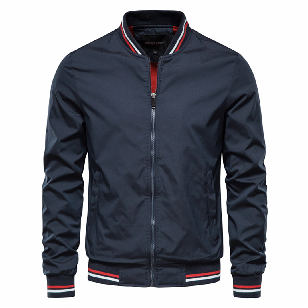 Men's stylish bomber jacket in a classic design. Ribbed trim enhances this versatile piece of outerwear.