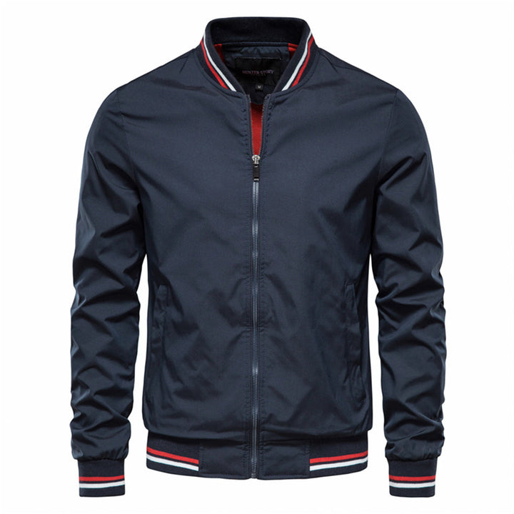 Men's stylish bomber jacket in a classic design. Ribbed trim enhances this versatile piece of outerwear.