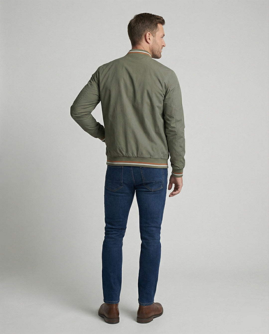 Stylish men's classic bomber jacket with ribbed cuffs & hem. A perfect layering piece for urban fashion.