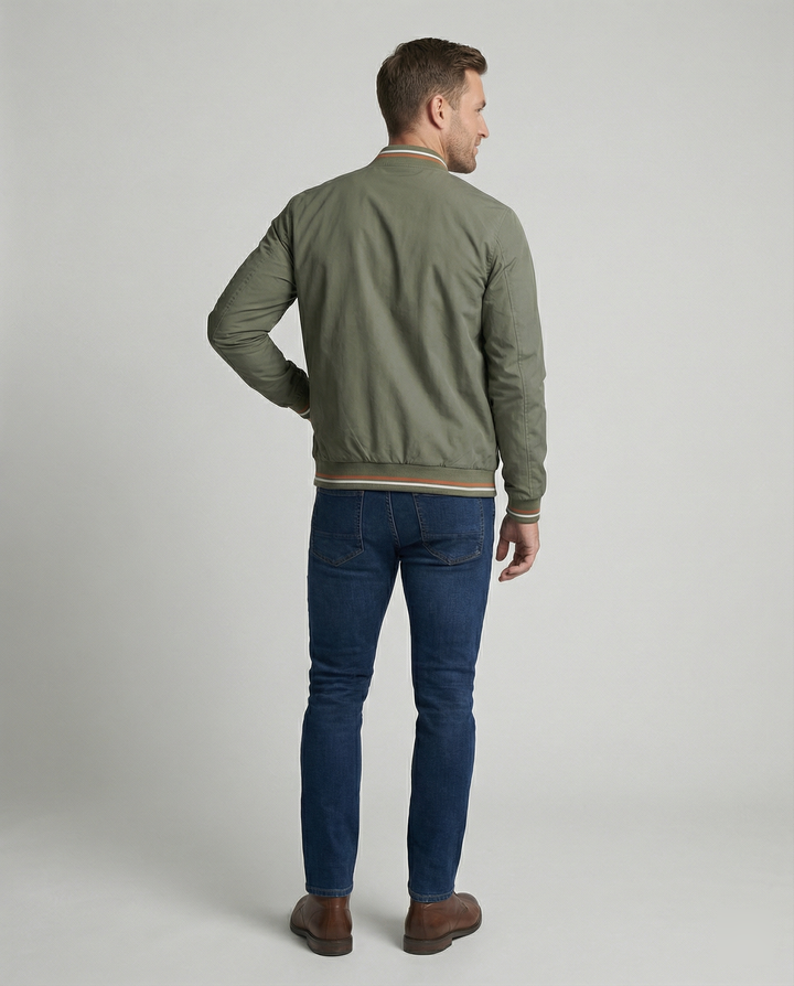 Stylish men's classic bomber jacket with ribbed cuffs & hem. A perfect layering piece for urban fashion.