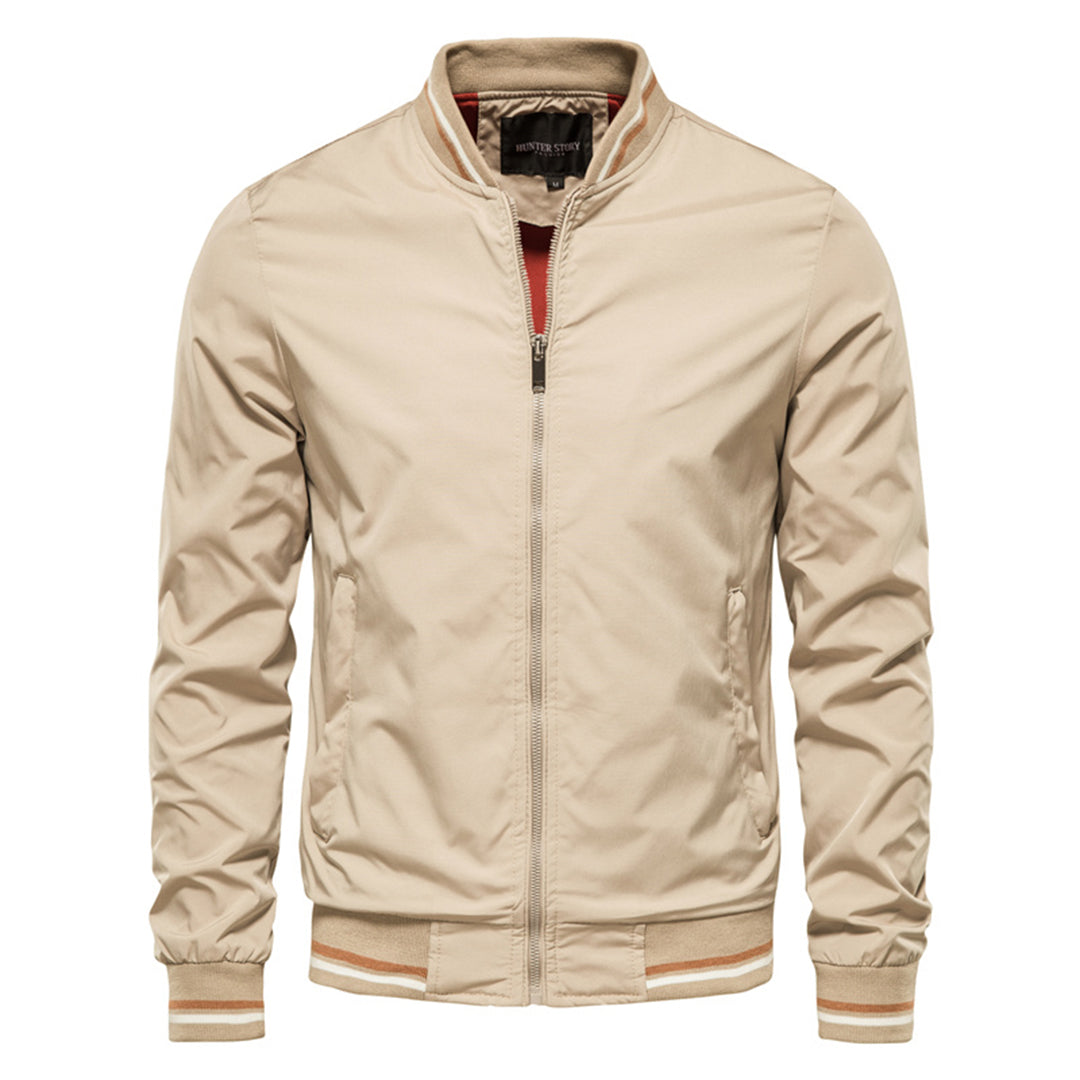 Men's classic ribbed trim bomber jacket. Perfect as a stylish layering piece for cool fall or spring days.