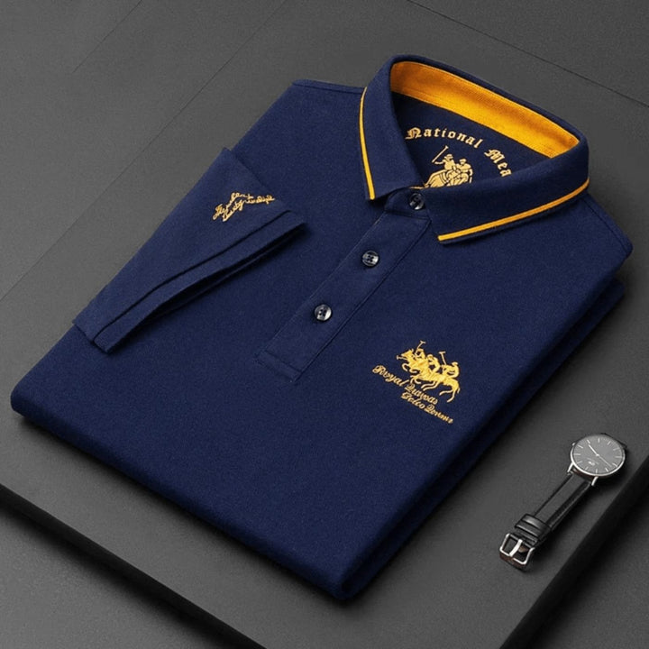 Stylish men's embroidered polo shirt, breathable for summer & spring everyday wear. Ideal for golf.