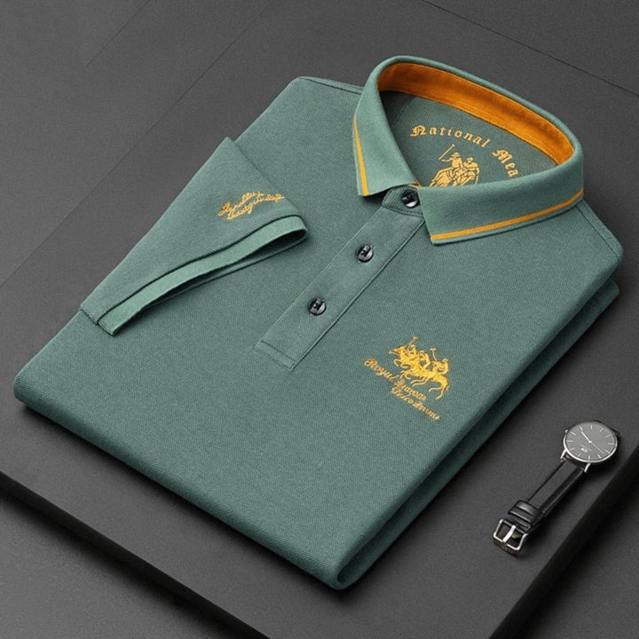 Classic men's polo shirt with breathable fabric, embroidered. Great for smart casual, golf, everyday comfort.
