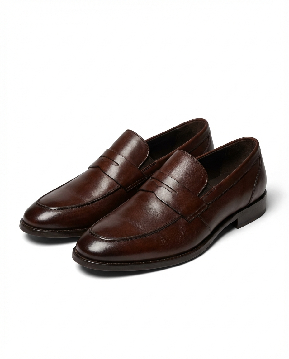 Men's Classic Briar Loafer dress shoes in polished brown leather for a timeless business casual look.