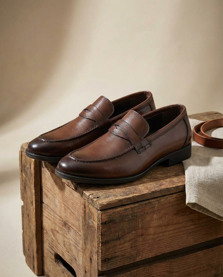 Black Men's Classic Briar Loafers, sleek slip-on dress shoes for formal events & everyday wear.