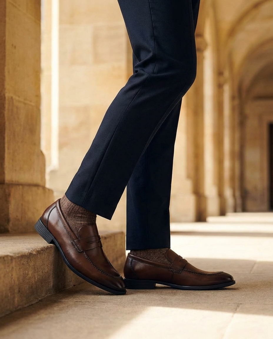 Side view of Men's Classic Briar Loafers, premium leather slip-on dress shoes, ideal for formal & casual.