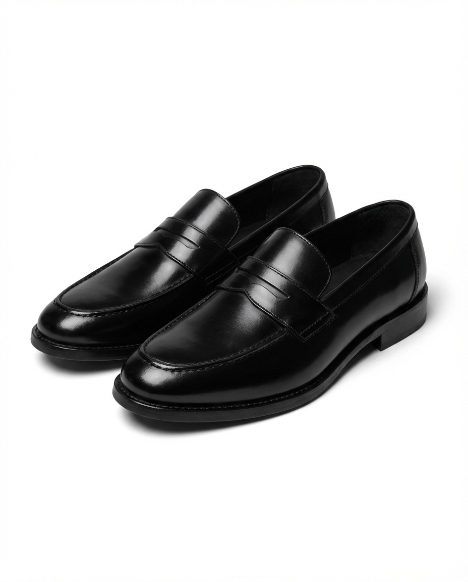 Men wearing Classic Briar Loafers, versatile slip-on dress shoes, perfect for a refined formal or casual outfit.
