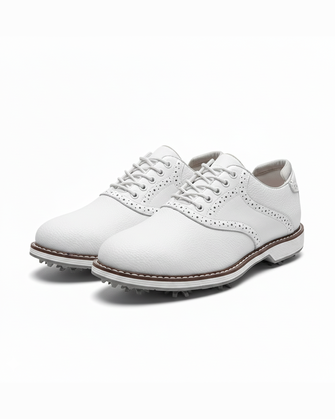 Men's classic brogue leather golf shoes, spiked for style & performance on the course.