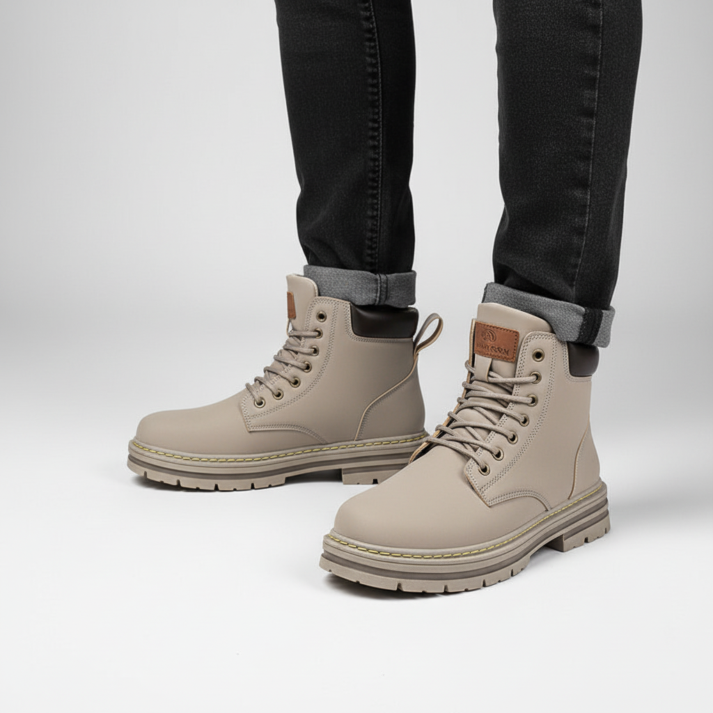 Weatherproof men's lace-up boots, designed for casual style and non-slip security