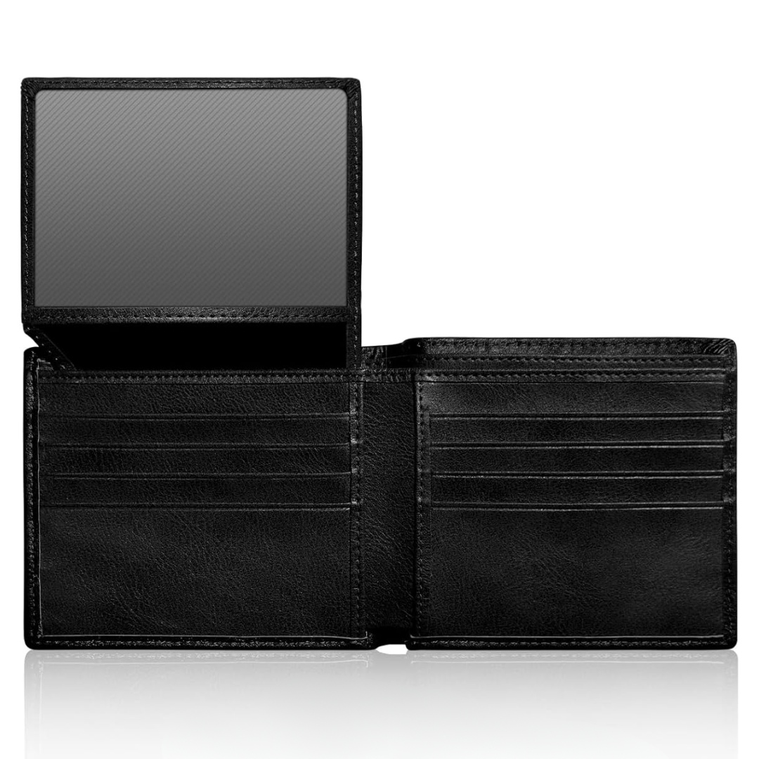 Premium top grain leather men's wallet in dark brown, bifold design with secure RFID protection