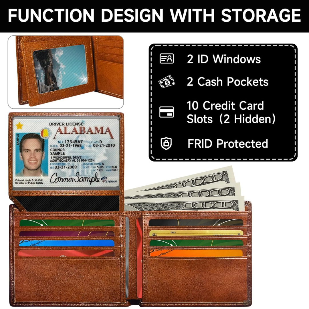 Stylish and functional men's slim leather bifold wallet, black, offering RFID blocking for security