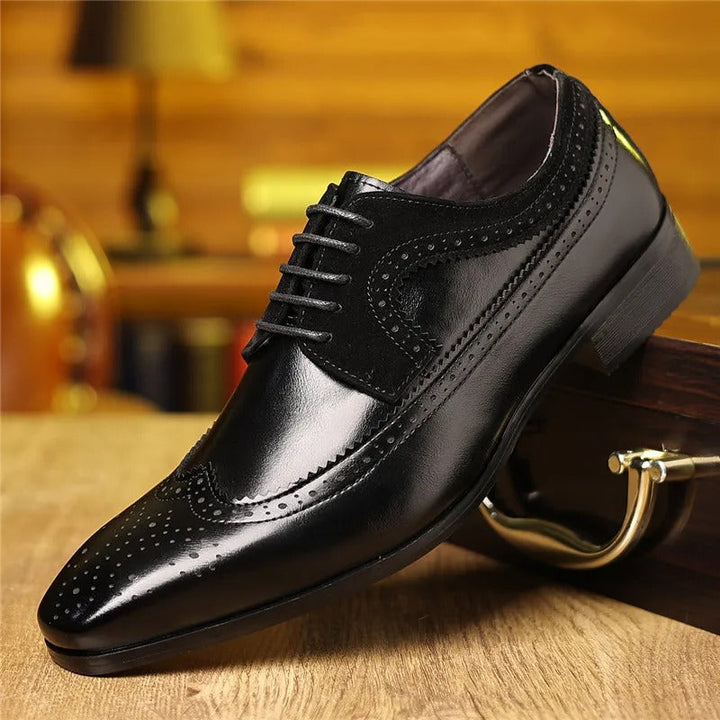 Classic men's brown brogue oxford dress shoes, sophisticated lace-up footwear for formal, business & wedding wear.