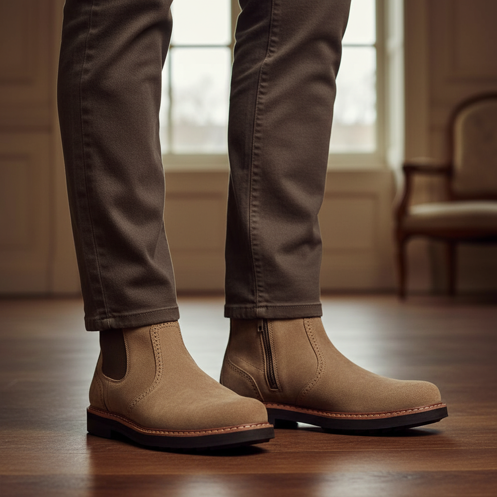 Men's classic brown leather Chelsea boots, Trevor style, for casual or dress wear
