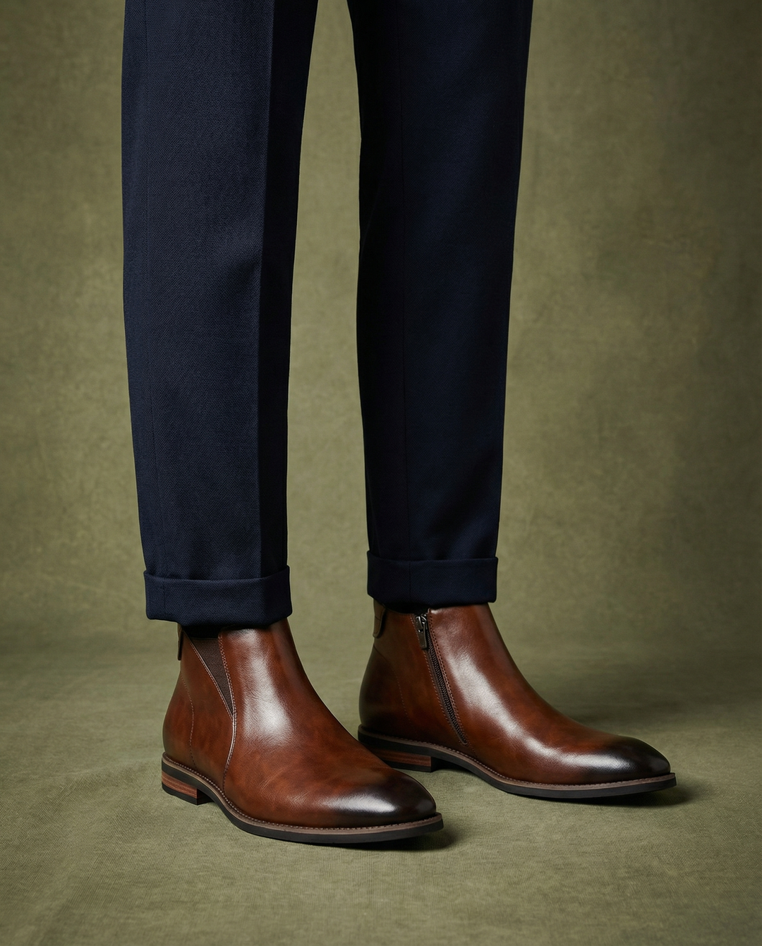 Brown leather men's Chelsea boots, durable & comfortable with a side zip, perfect for classic and modern fashion.