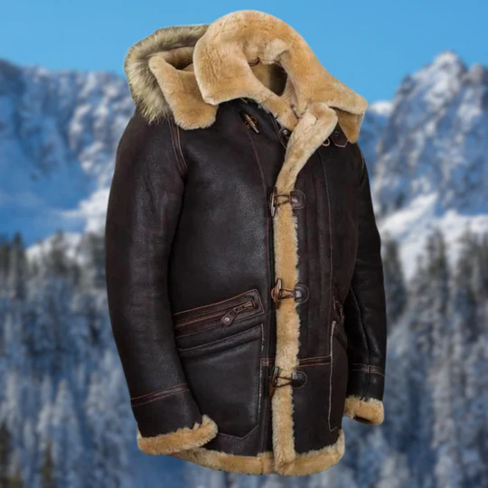 Men's classic brown leather jacket, Royce model, perfect for all-season wear & smart casual style. Durable outerwear.