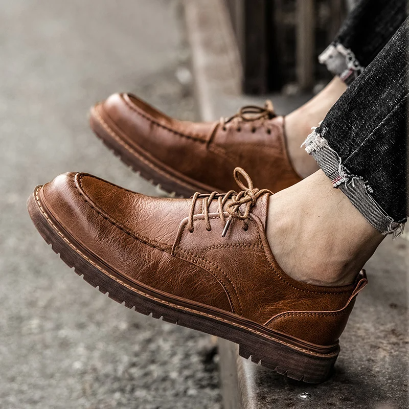 Comfortable men's classic brown Derby shoes with durable lace-up design. Versatile formal & casual men's footwear.