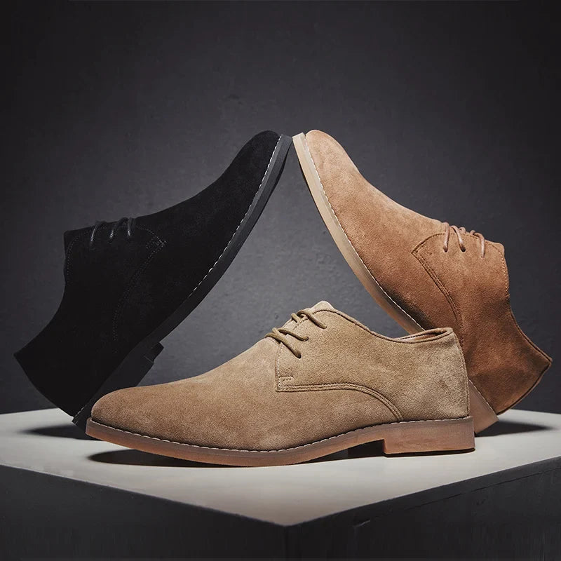 Classic men's leather lace-up Derby shoes in brown, essential versatile footwear for sophisticated dress & casual fashion.
