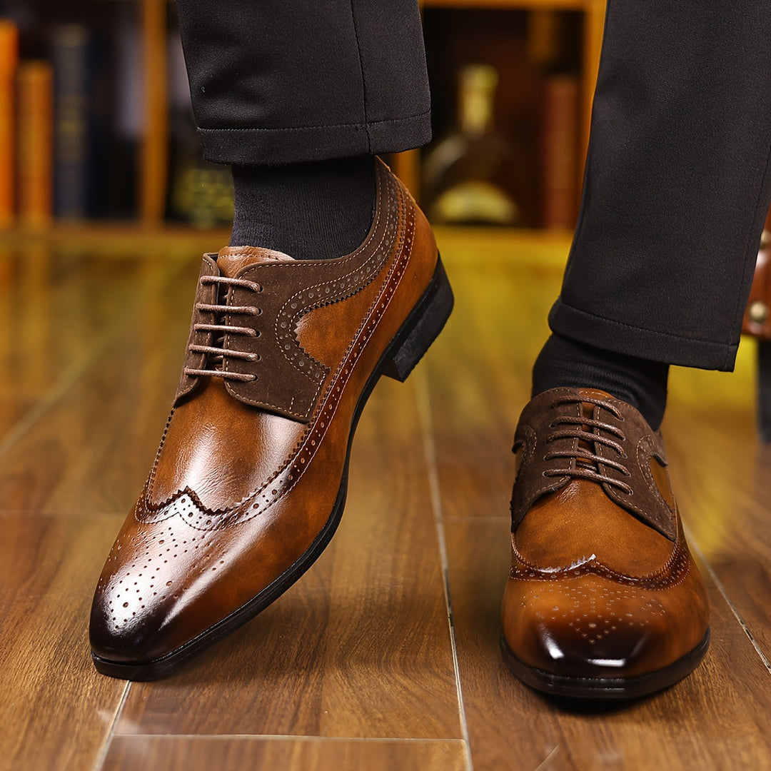 Classic men's wingtip brogue Oxford dress shoes in premium leather, offering timeless style & sophisticated elegance.