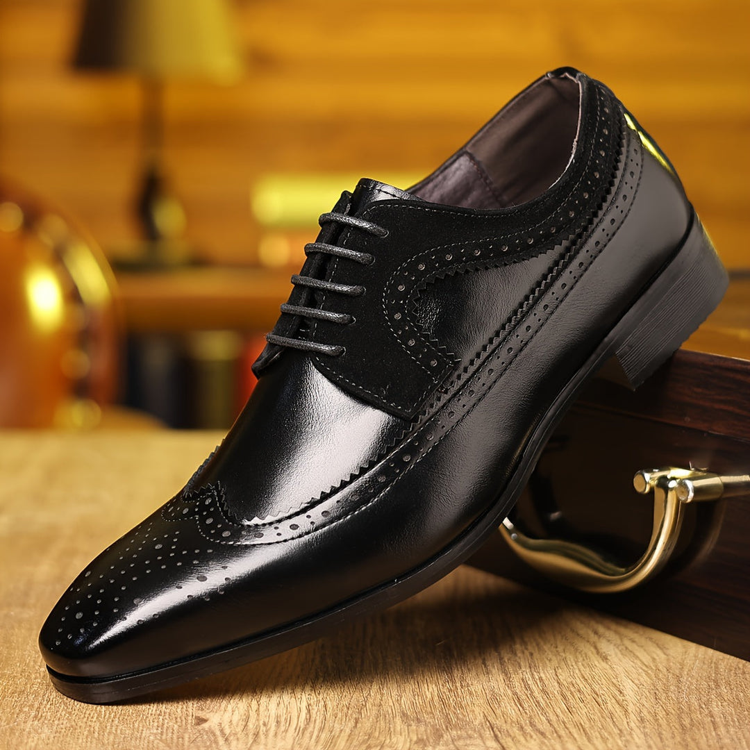 Professional men's lace-up Oxford brogue shoes, ideal for a sharp, refined look in any formal setting.