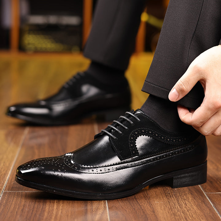 Versatile men's classic Oxford brogue dress shoes in rich brown, essential formal footwear for any wardrobe.