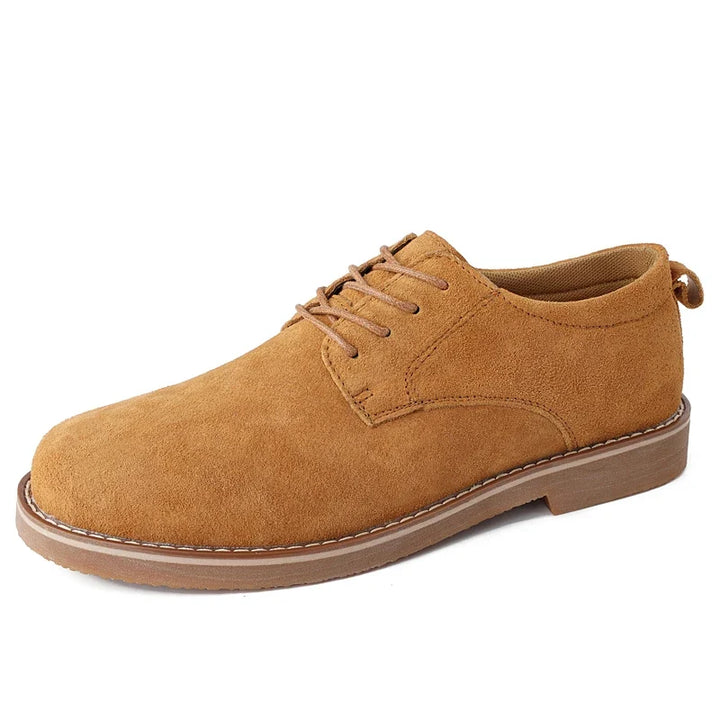 Men's classic brown Oxford shoes in motion, comfortable and stylish versatile footwear for fall, winter, and everyday.