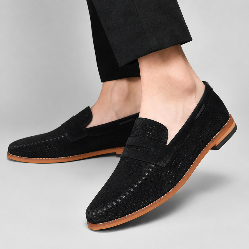 Men's durable leather penny loafers, a staple classic shoe for long-lasting comfort and style.