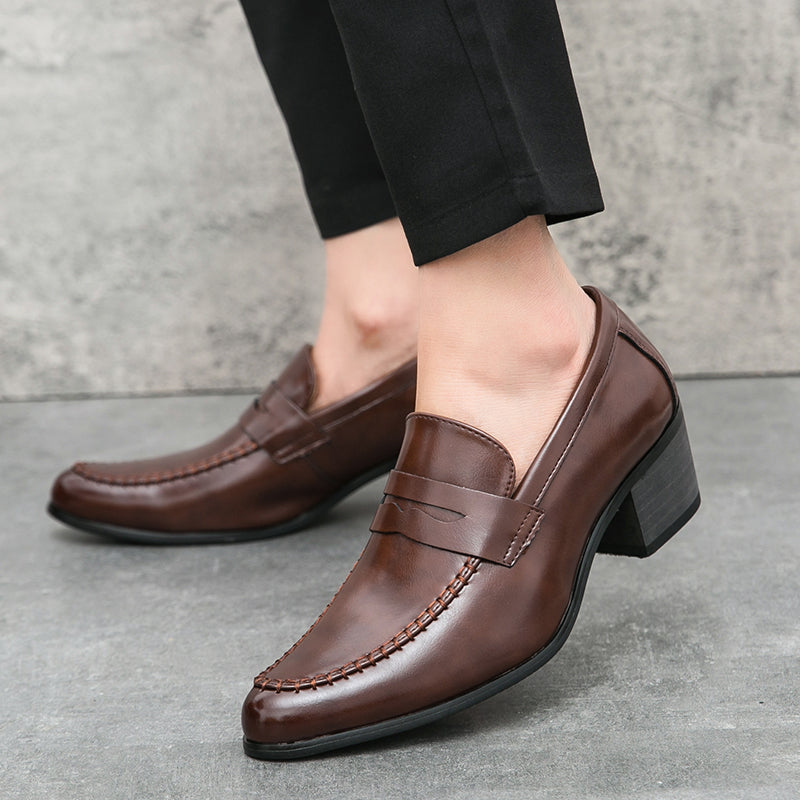 Elegant men's black slip-on dress loafers, ideal for workwear, business casual, or formal events.