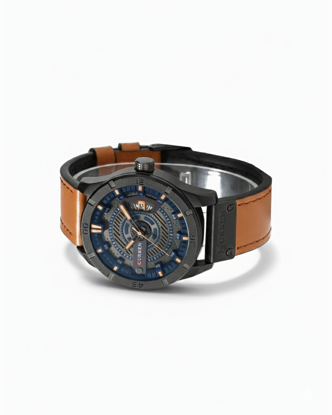 Men's classic brown leather wristwatch with durable alloy case and elegant, timeless design.