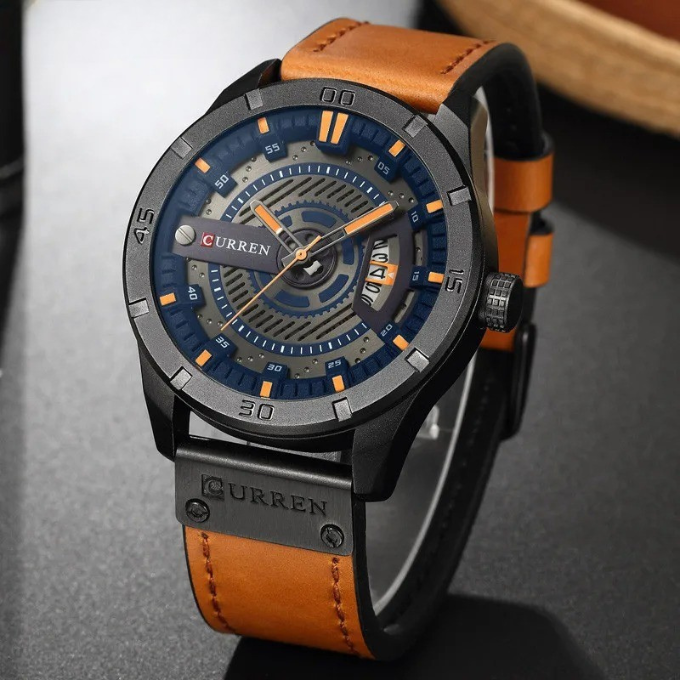 Elegant men's classic brown leather strap watch, a durable and timeless accessory for any occasion.