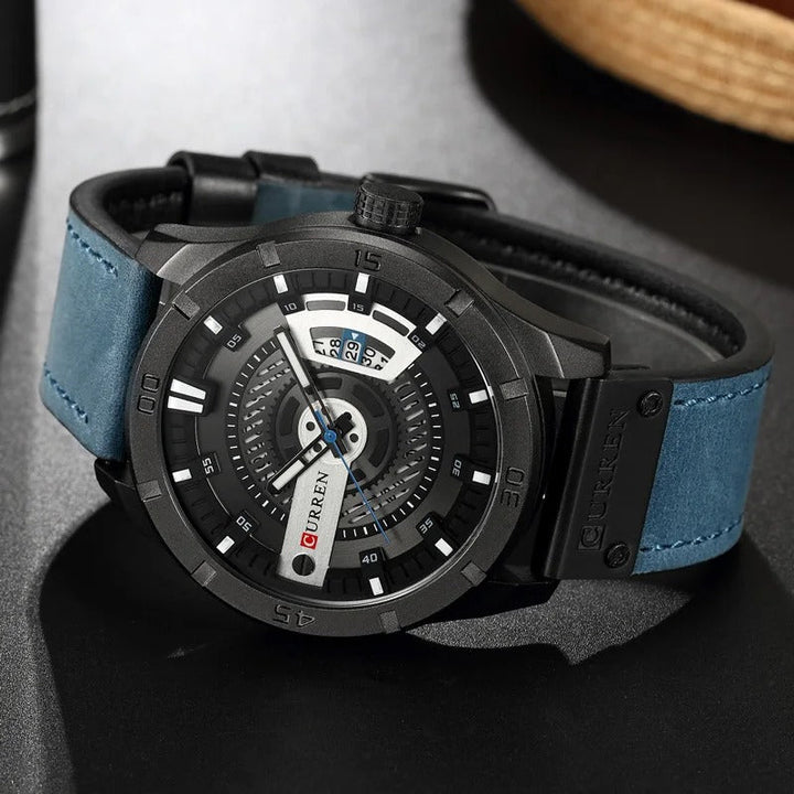 Men's classic quartz wristwatch with an elegant alloy case and comfortable brown leather strap.