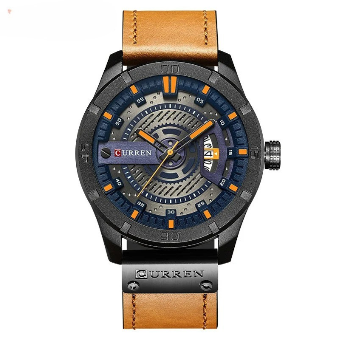 Durable men's classic brown leather strap watch, perfect for everyday wear and timeless style.