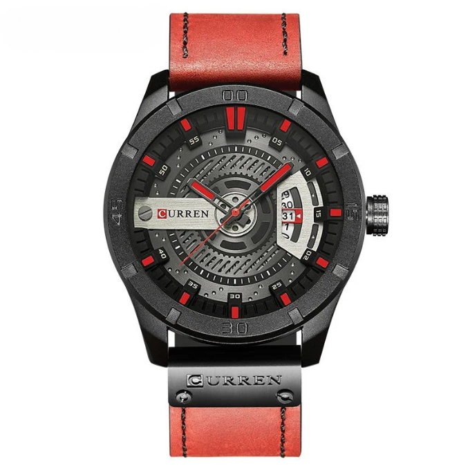 Elegant men's wristwatch with a sleek alloy case and premium brown leather strap for a classic look.