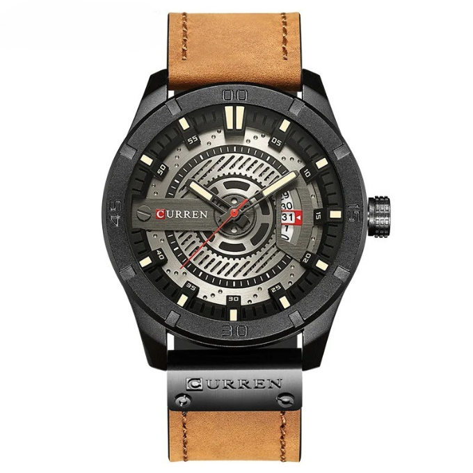 Classic men's brown leather watch, a timeless accessory with a durable build and sophisticated appeal.
