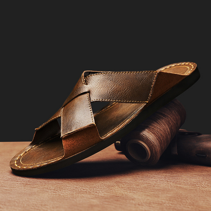 Men's classic brown slip-on comfort sandals. Ideal for summer casual wear & everyday walking.